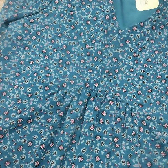 3603 Size Large Time and True Dark Teal Floral Lined Dress. - Picture 4 of 7